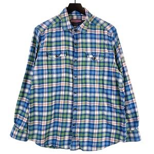 Vineyard Vines Mens (L) Owen Shirt Plaid Button Down Cotton Flannel Blue